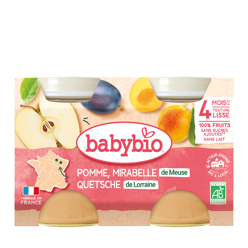 Piure bio din mere si corcoduse +4 luni, 2 x 130g, BabyBio