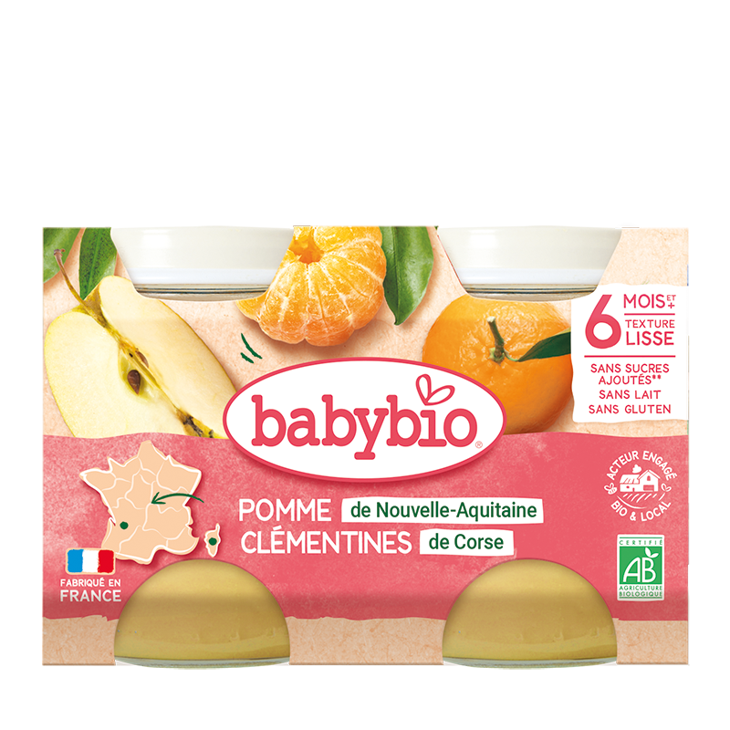 Piure de mere si clementine Bio, 2 x 130g, BabyBio