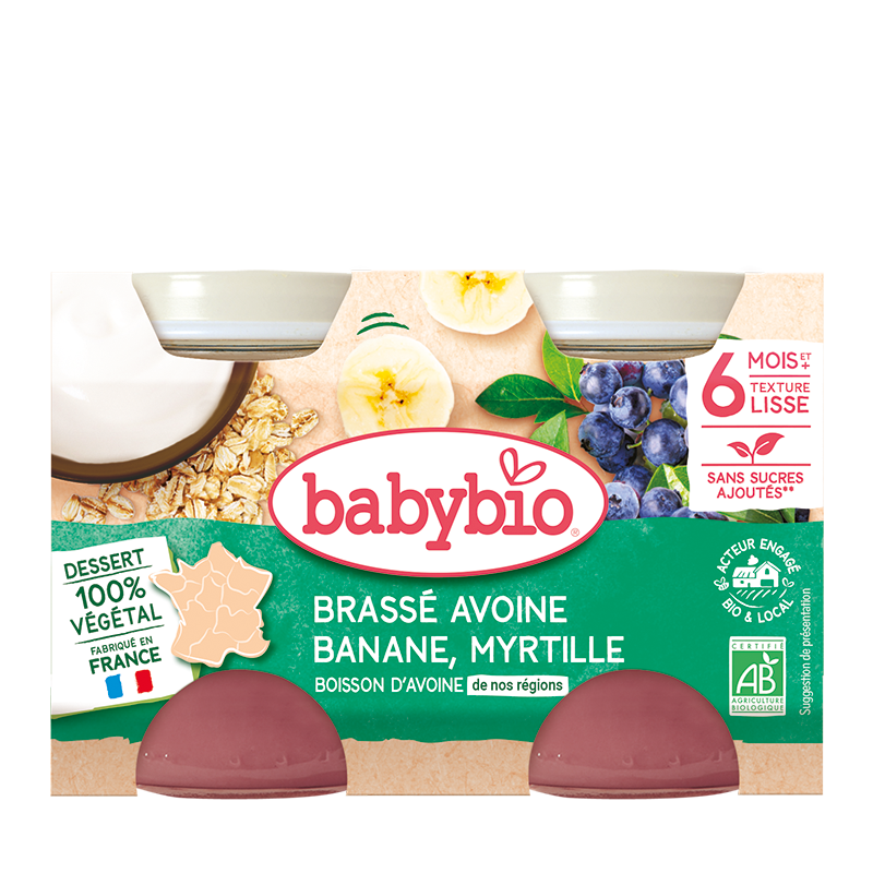 Crema din lapte de ovaz cu banane si afine Bio, 2 x 130g, BabyBio