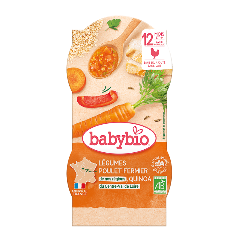 Meniu din legume cu legume, quinoa si carne de pui +12luni, 2 x 200g, BabyBio