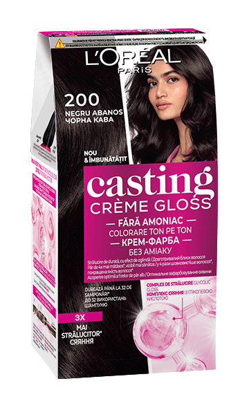 Vopsea de par semi-permanenta fara amoniac Casting Creme Gloss 200 Negru Abanos, 180ml, L'Oreal Paris
