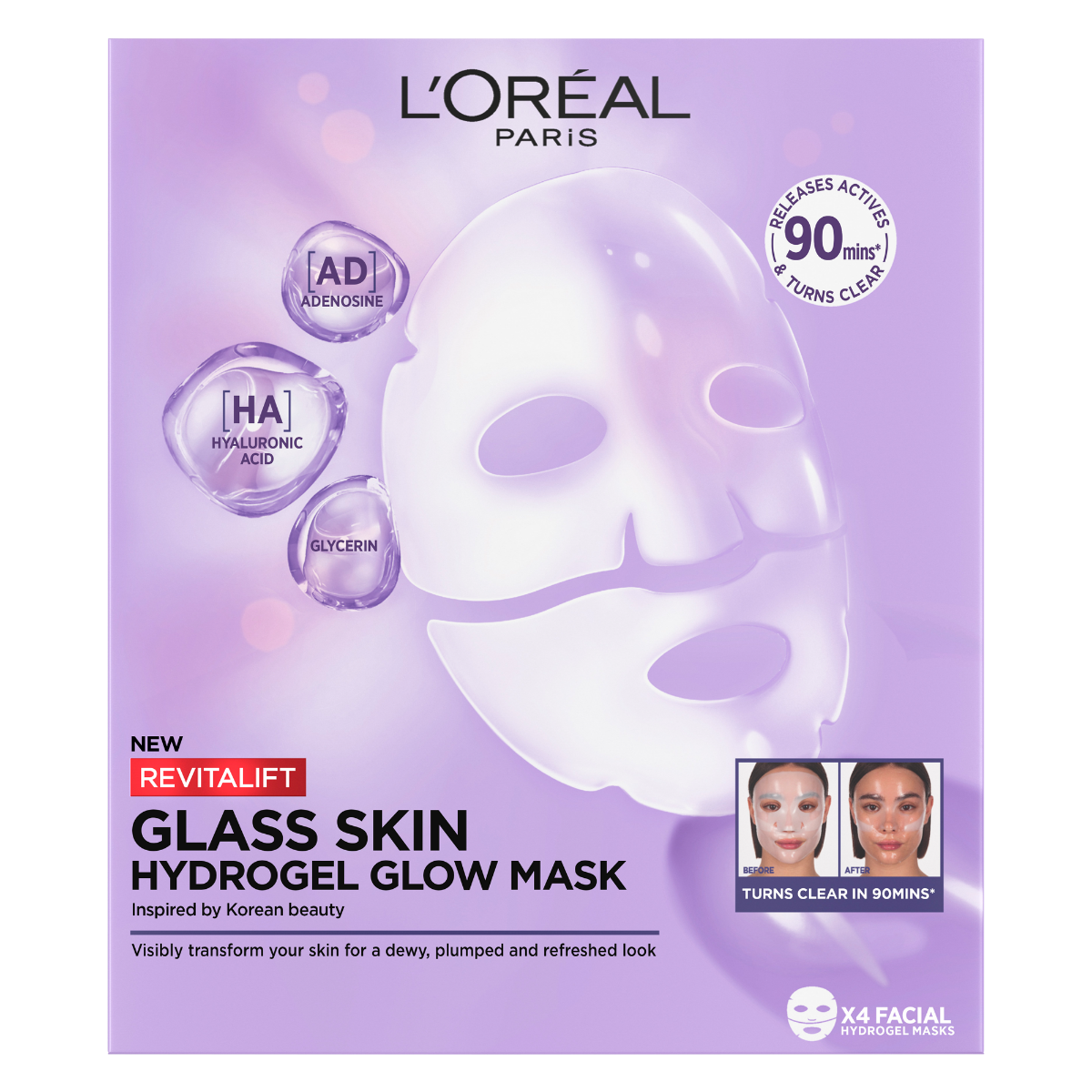 Masca hidrogel pentru iluminare Revitalift Glass Skin, 25g, L'Oreal Paris