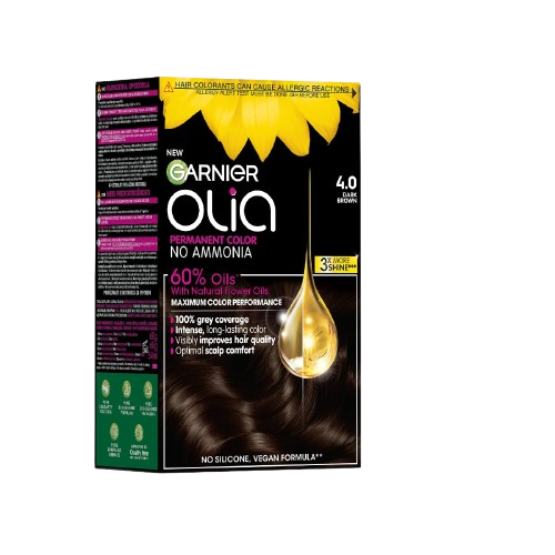 Vopsea de par permanenta fara amoniac 4.0 Dark Brown Olia, 174ml, Garnier