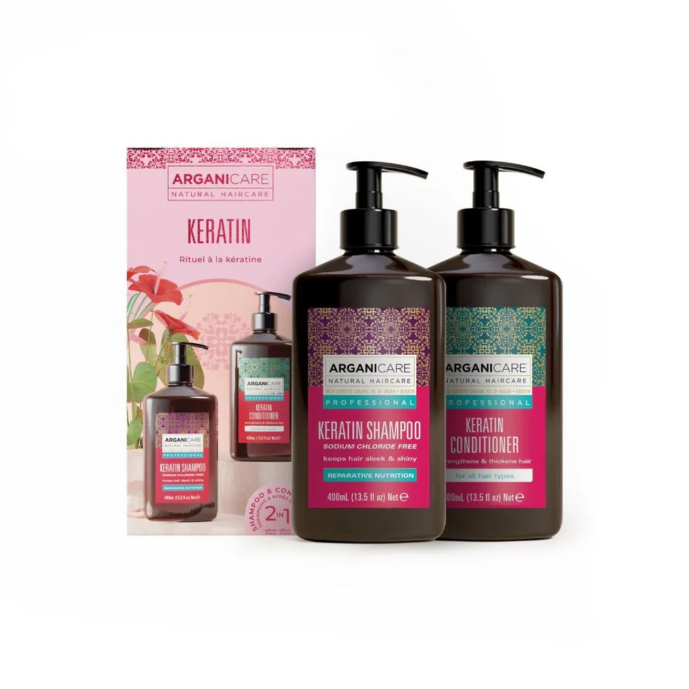 Set Sampon & Balsam cu Cheratina si Ulei de Argan pentru toate tipurile de par, 2x400ml, Arganicare