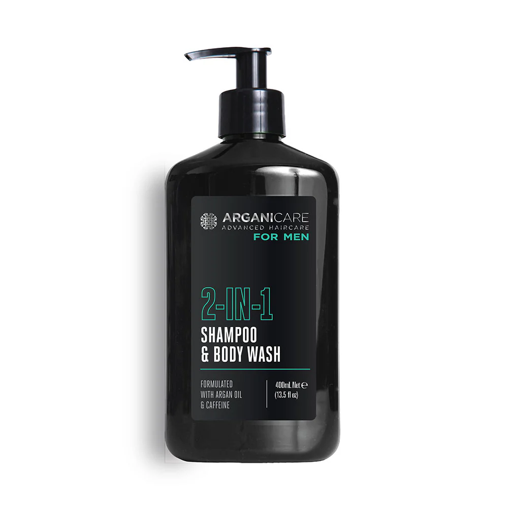 Sampon si gel de dus pentru barbati 2in1cu ulei de argan si cafeina, 400ml, Arganicare