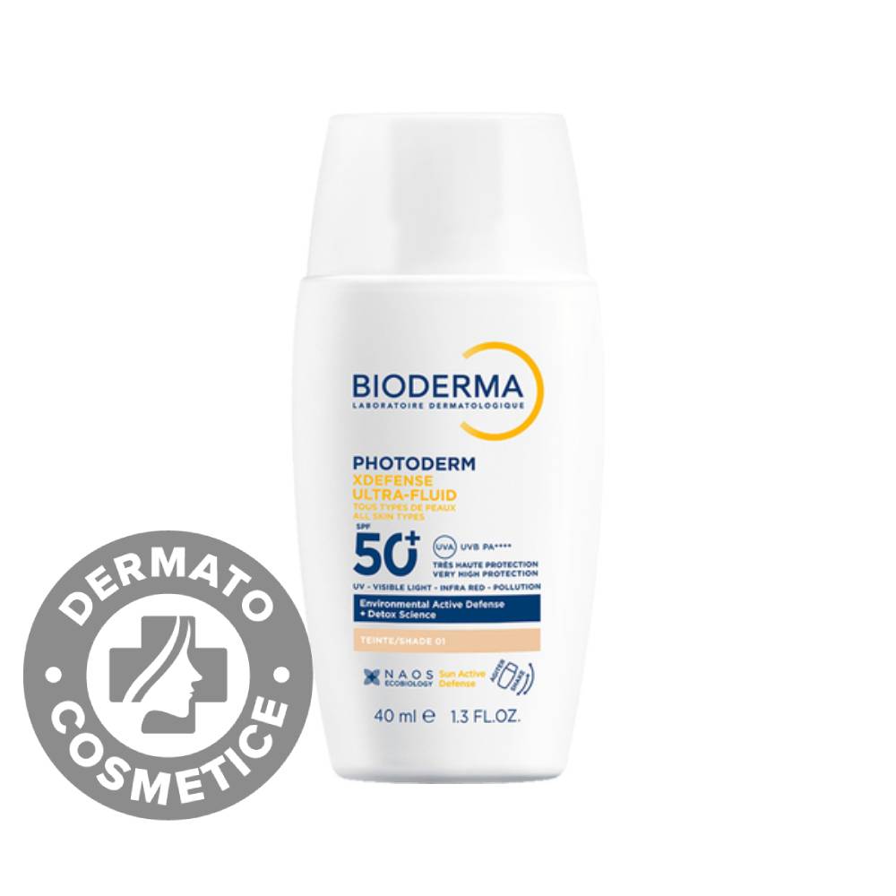 Ultra-Fluid colorat pentru protectie solara avansata protectie anti-poluare si anti-degradare celulara SPF50+ Fototip 01 Photoderm XDefense, 40ml, Bioderma