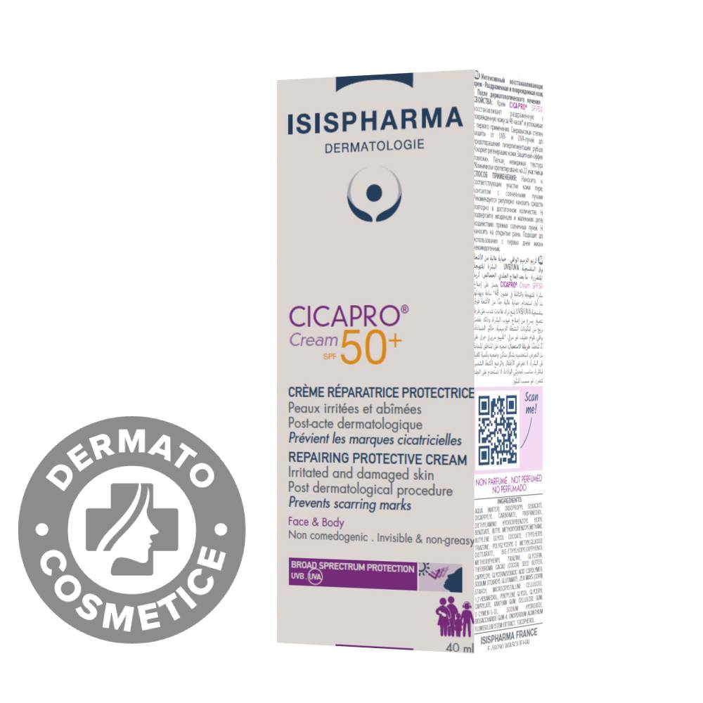 Crema reparatoare cu protectie solara Cicapro Cream SPF50+, 40ml, Isis Pharma