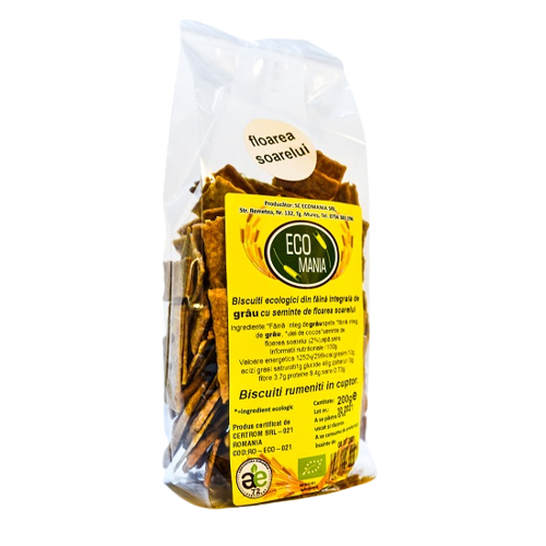Biscuiti integrali cu seminte de floarea soarelui Bio, 200g, Ecomania