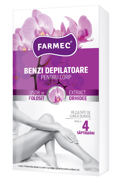 Benzi depilatoare cu extract de orhidee, 7x2 benzi depilatoare + 2 servetele, Farmec