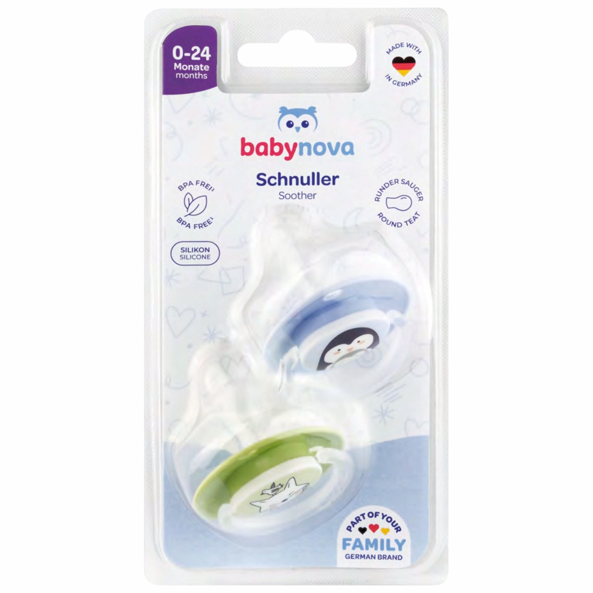 Suzeta din silicon cu inel rotund si forma naturala, 2 bucati, 0-18 luni, 26210, Baby Nova