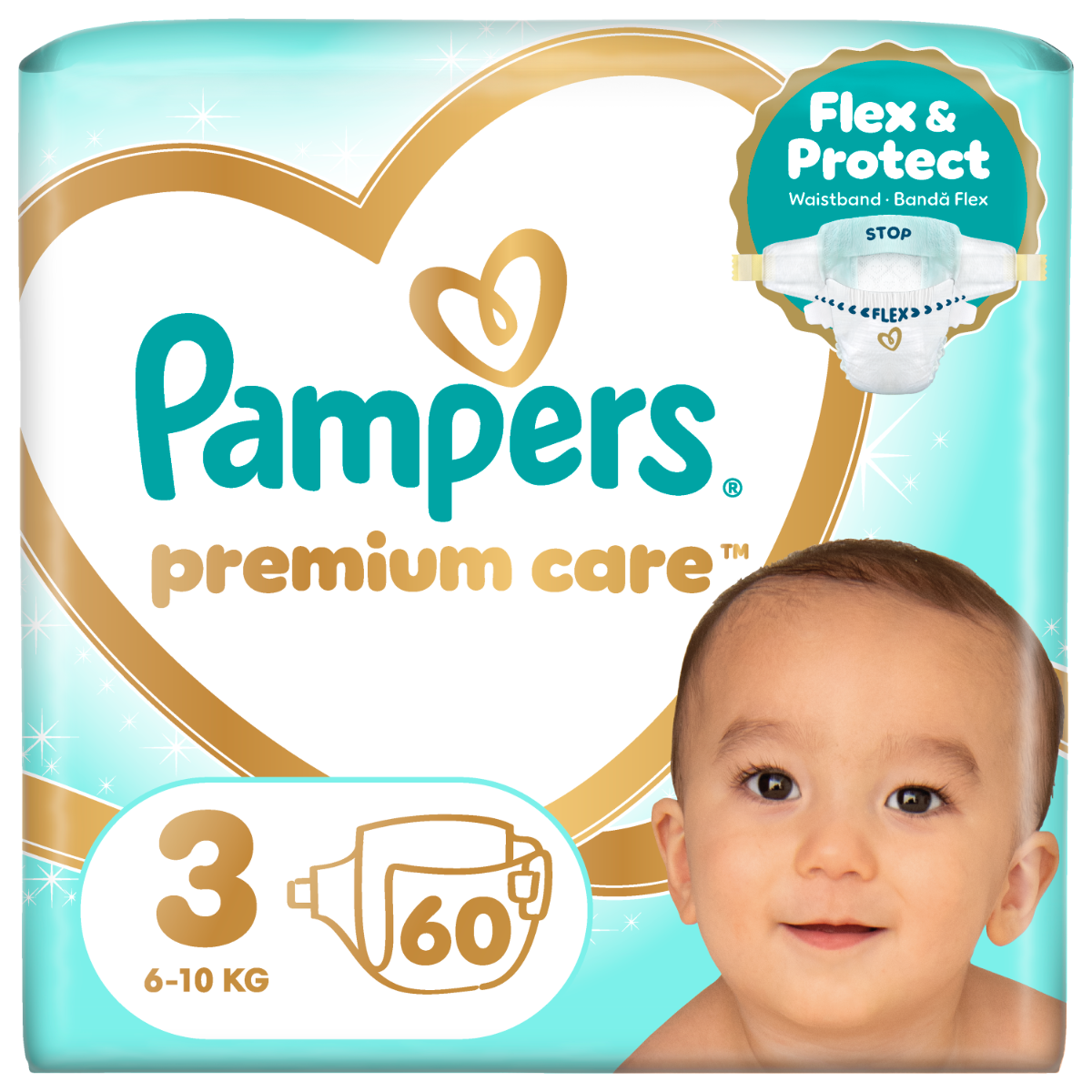 Scutece Premium Care Nr.3 6-10kg, 60 bucati, Pampers