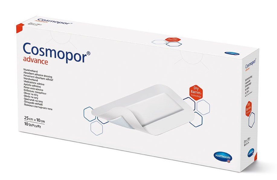 Plasture steril cu corp absorbant si margini autoadezive, 25x10 cm, 10 plasturi, Cosmopor