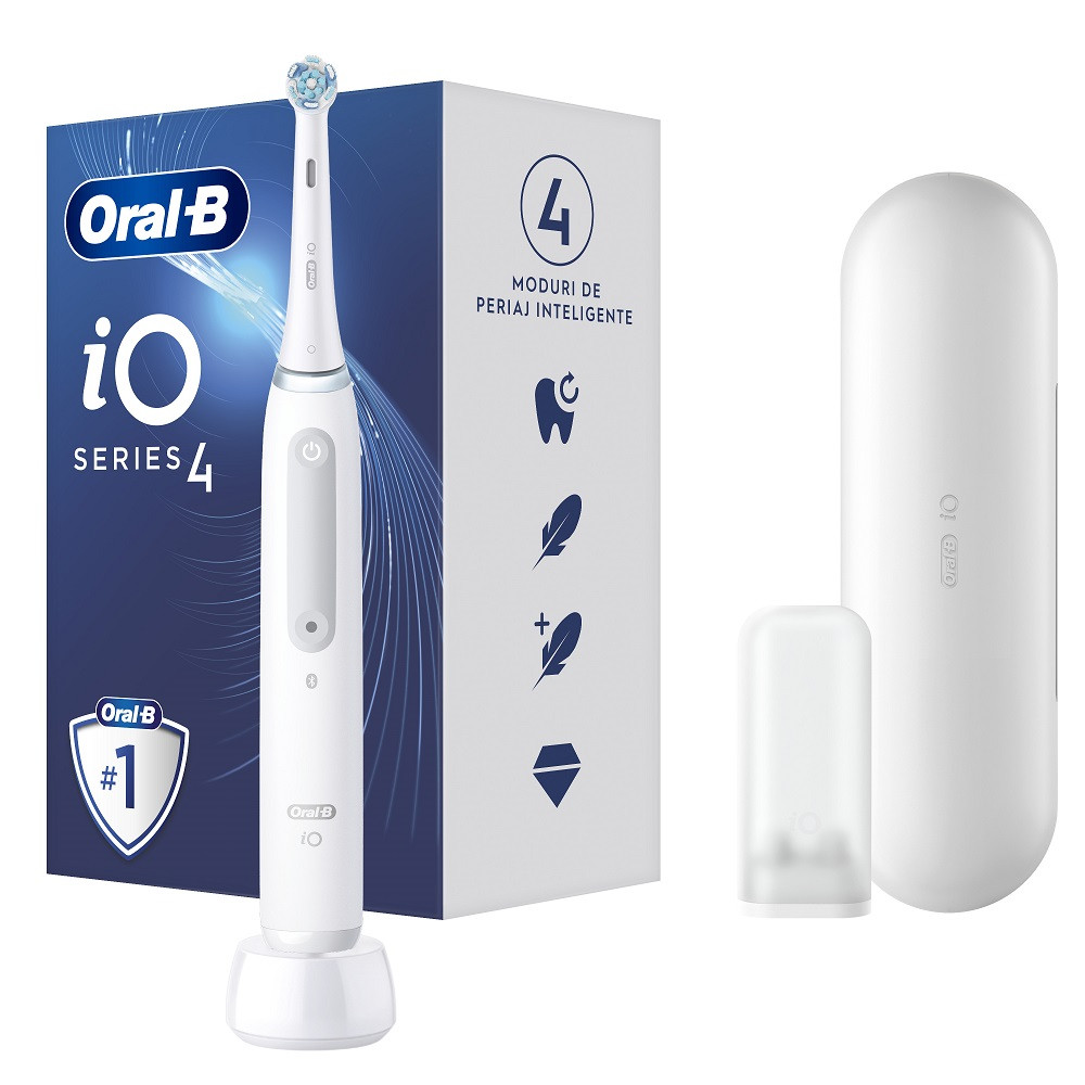 Set Periuta cu tehnologie magnetica si micro-vibratii iO4  + Trusa de voiaj Alb, Oral-B