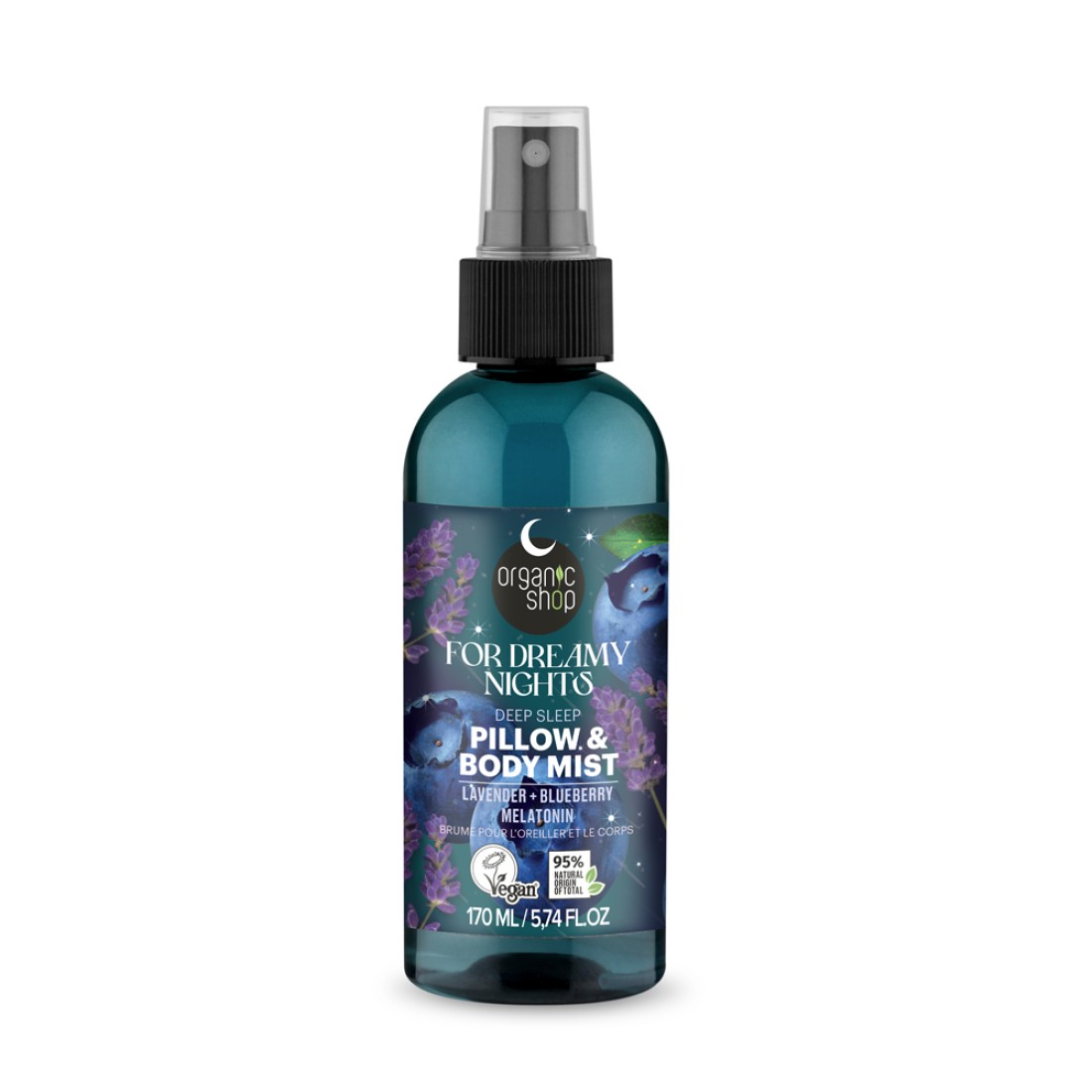 Spray de corp si asternuturi cu lavanda afine si melatonina For Dreamy Nights, 170ml, Organic Shop