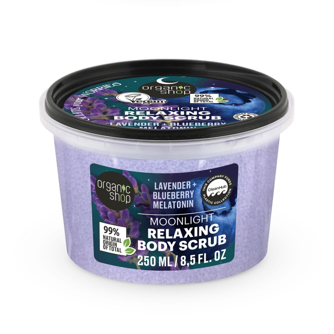 Scrub de corp cu lavanda afine si melatonina Moonlight, 250ml, Organic Shop