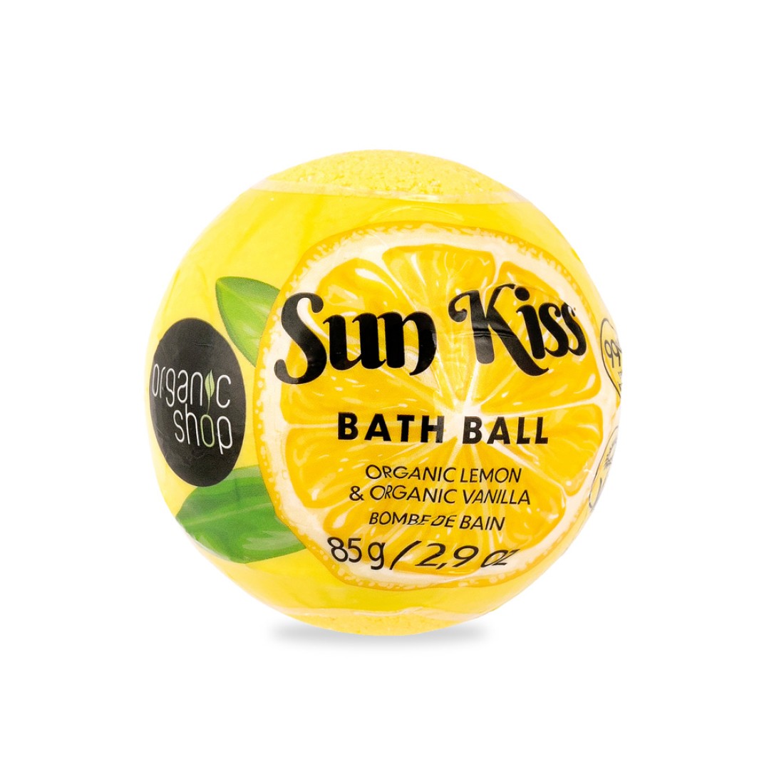 Bomba de baie Organic Lemon & Organic Vanilla Sun Kiss, 85g, Organic Shop