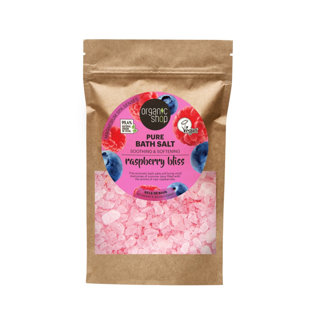 Sare de baie Raspberry Bliss Pure, 500g, Organic Shop