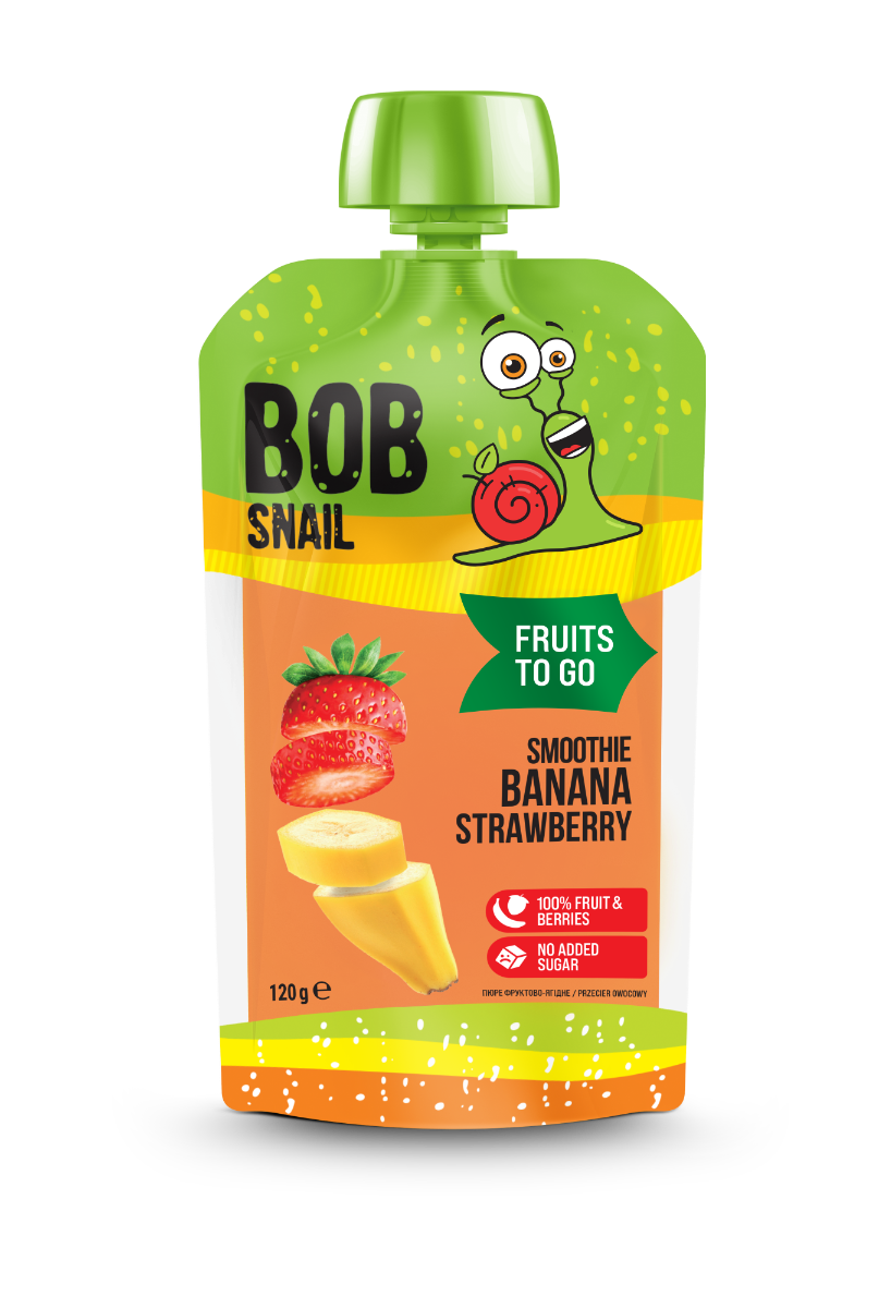 Smoothie cu banana si capsuni, 120g, Bob Snail