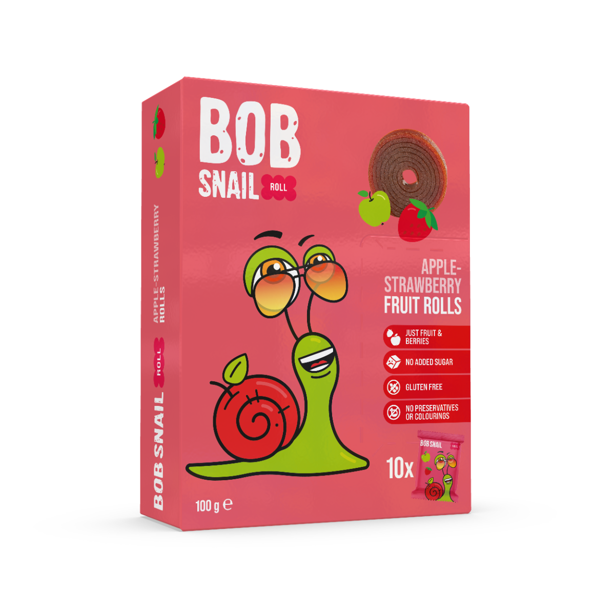 Rulou din mere si capsuni, 100g, Bob Snail