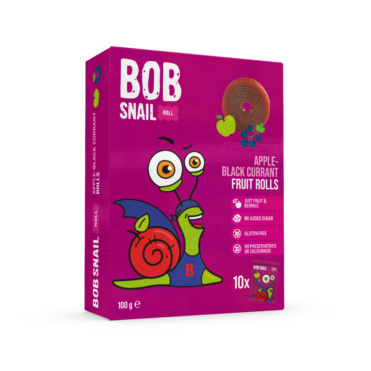 Rulou din mere si coacaze negre, 100g, Bob Snail