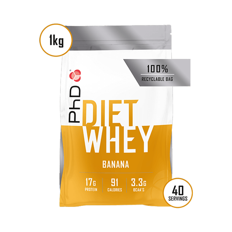 Pudra proteica cu aroma de banane Diet Whey, 1kg, PhD