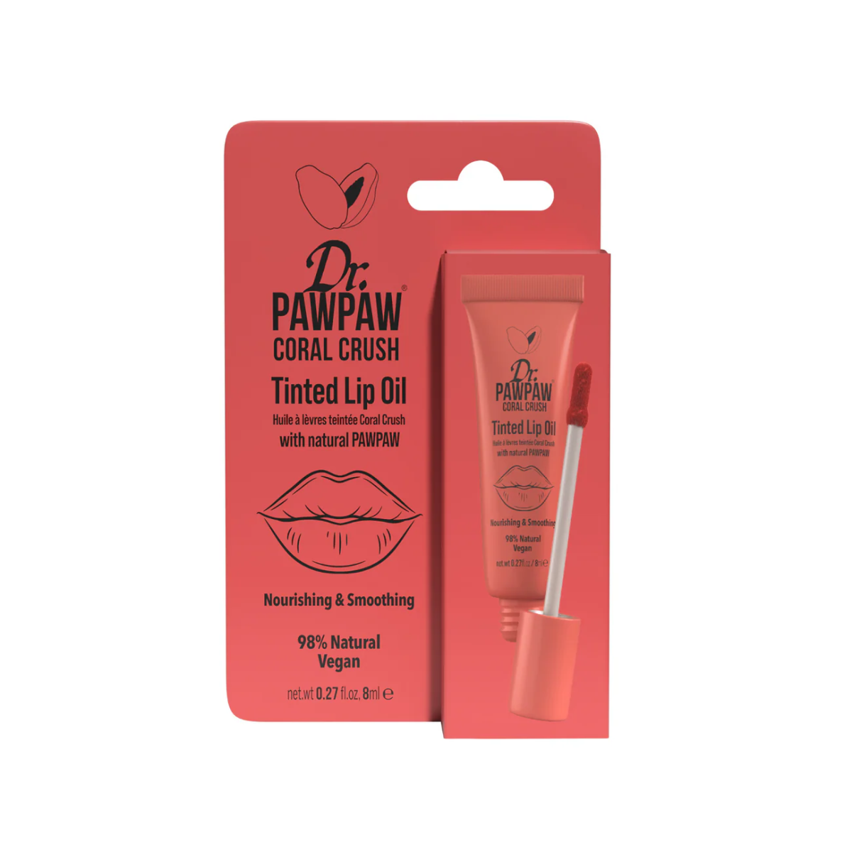 Ulei de buze colorat si hranitor cu extract de papaya Coral Crush, 8ml, Dr.PAWPAW