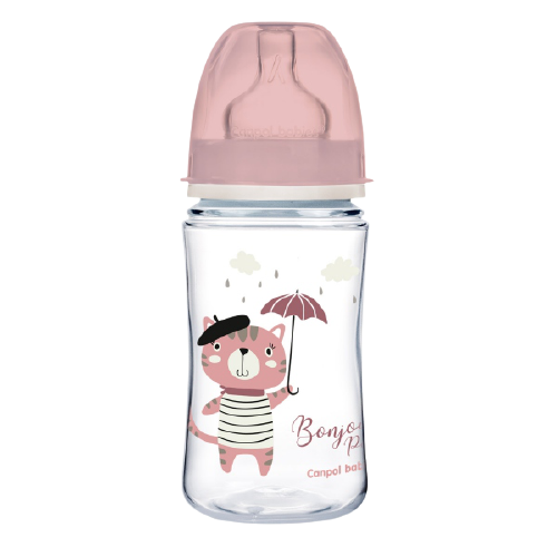 Biberon roz anticolici cu gat larg PP Bonjour Paris, 240ml, Canpol babies