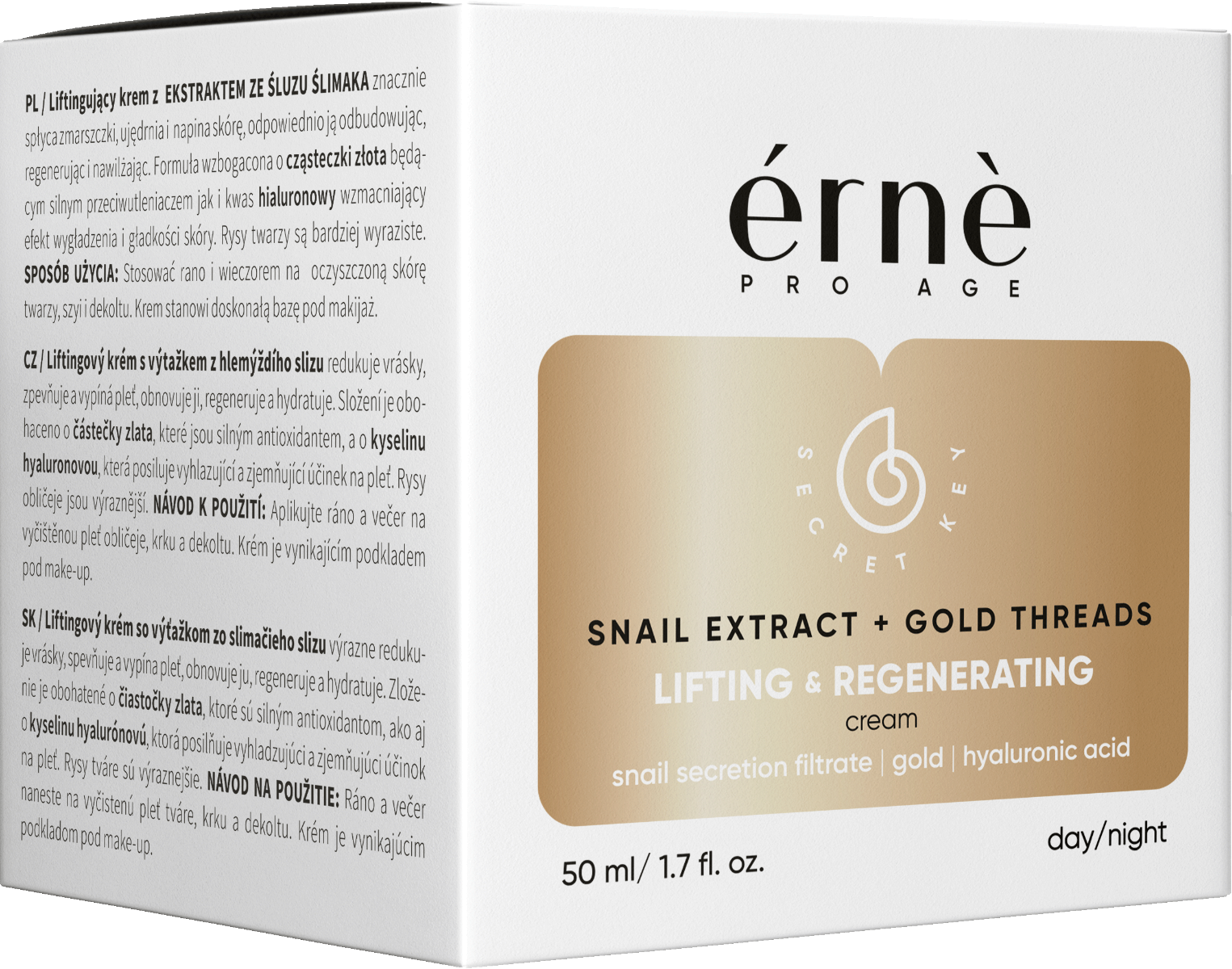 Crema zi/noapte de fata pentru lifting cu Mucus de melc si particule aur 24K, 50ml, Erne