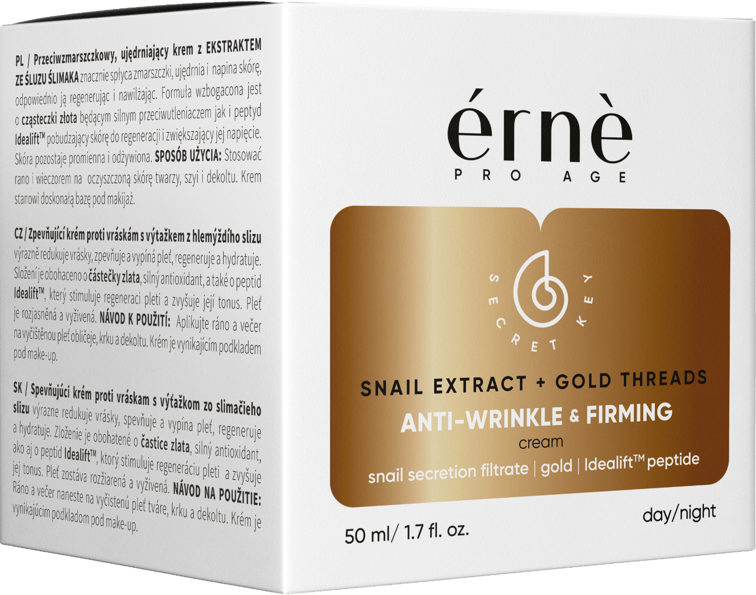 Crema tonifianta zi/noapte de fata antirid cu Mucus de melc si particule aur 24K, 50ml, Erne