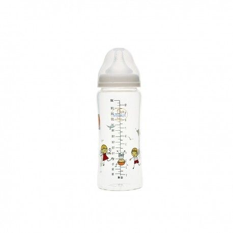 Biberon din sticla borosilicat cu gat larg 3 luni+ Baby, 300ml, Minut