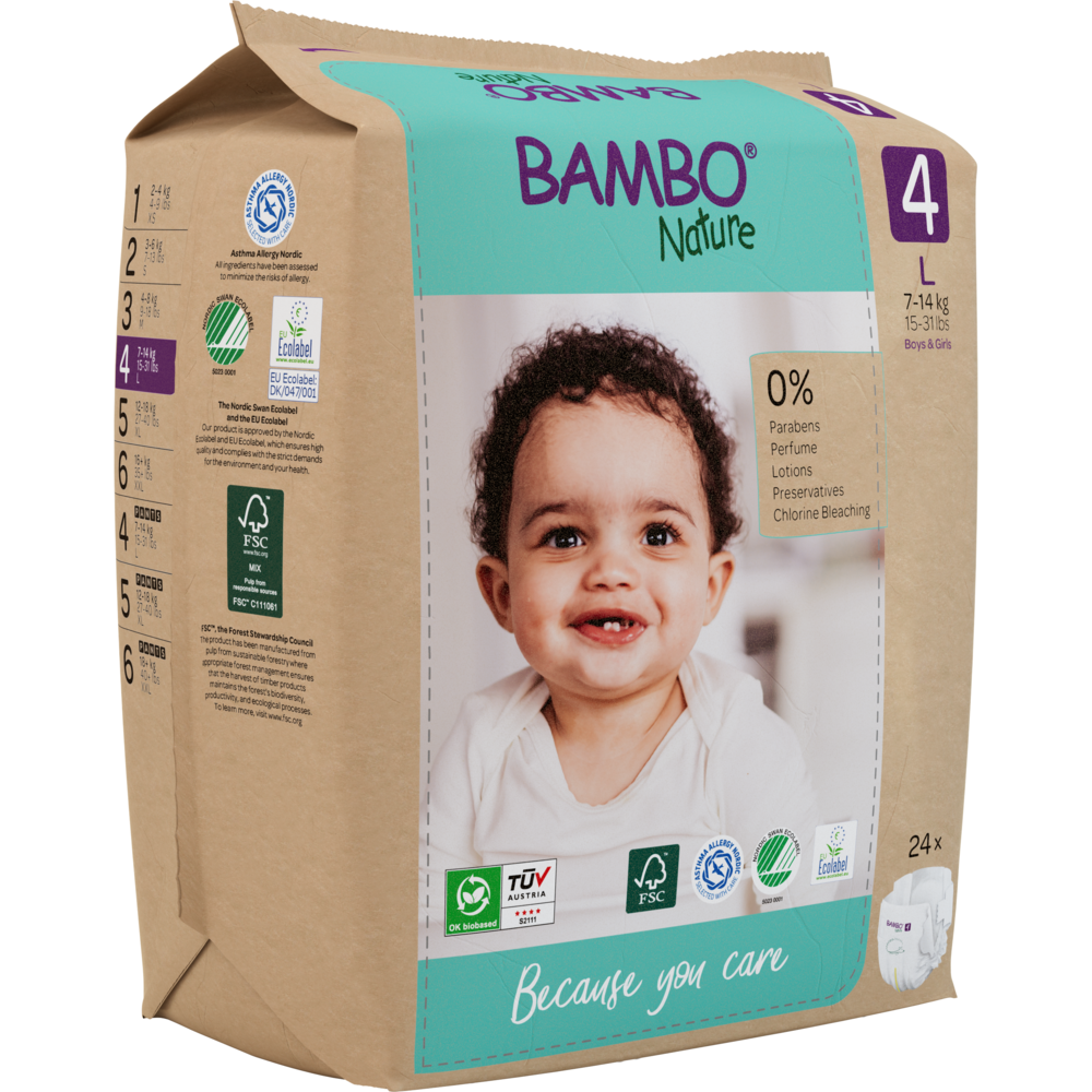 Scutece Eco Paper Bag Marimea Nr. 4 pentru 7-14 kg, 144 bucati, Bambo Nature