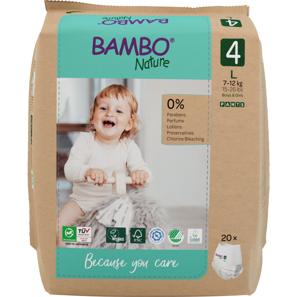 Scutece Eco Paper Bag Pants Marimea Nr. 4 pentru 7-12 kg, 100 bucati, Bambo Nature