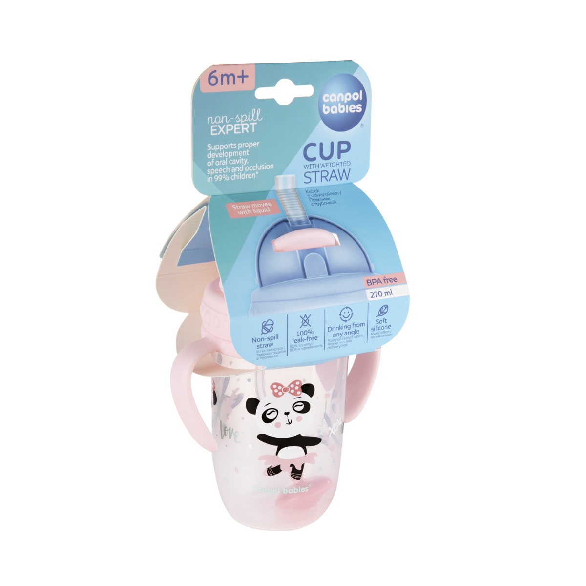 Cana anti-vasare cu pai Model Exotic 56/606_PIN, 270ml, Canpol babies