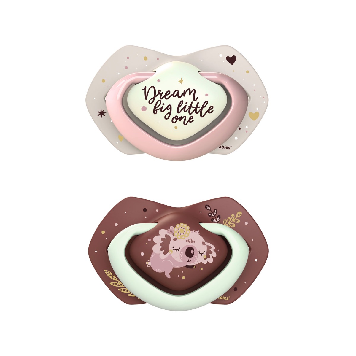 Suzeta simetrica fosforescenta din silicon 22/658 Pin Sleepy Koala 0-6 luni, 2 bucati, Canpol babies