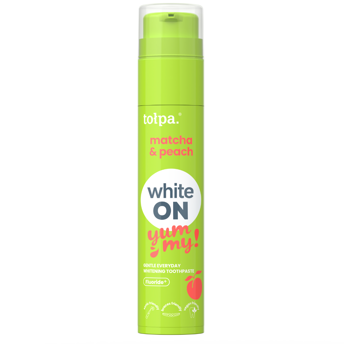 Pasta de dinti cu aroma de matcha si piersica White On Yummy, 60g, Tolpa