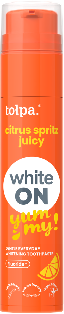 Pasta de dinti cu aroma de citrice White ON Yummy, 60g, Tolpa