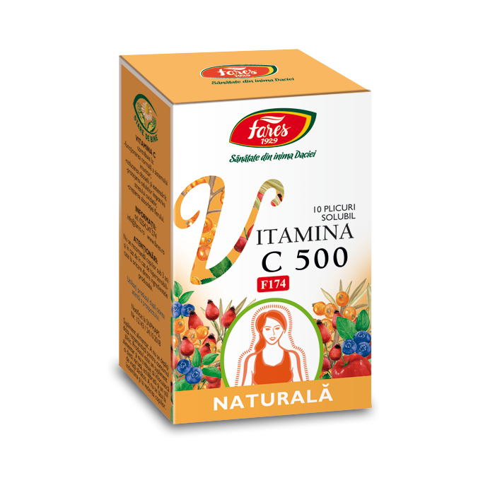 Vitamina C 500 naturala, 10 plicuri, Fares