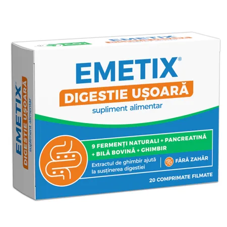 Emetix digestie usoara, 20 comprimate filmate, Fiterman