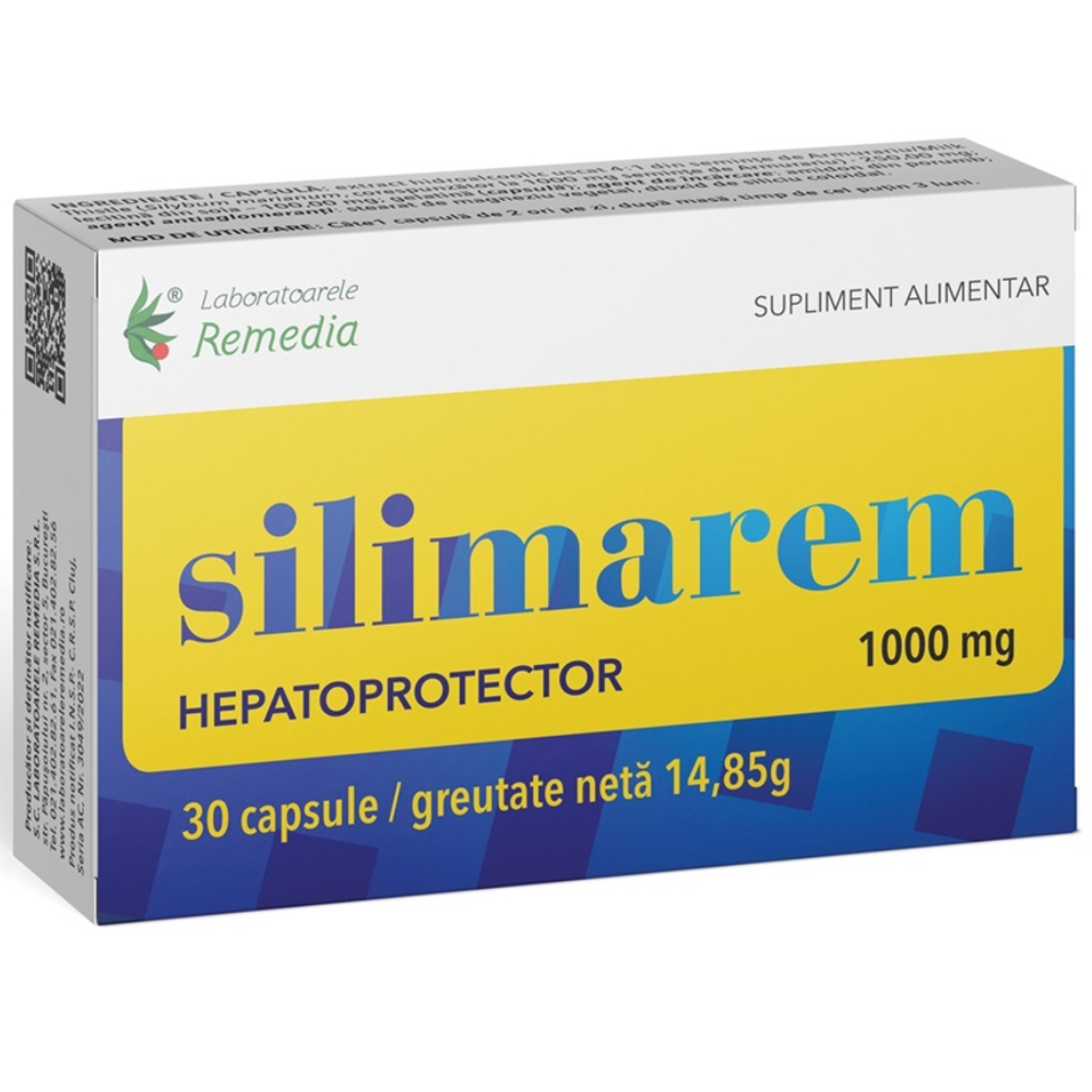 Silimarem 1000mg, 30 capsule, Laboratoarele Remedia