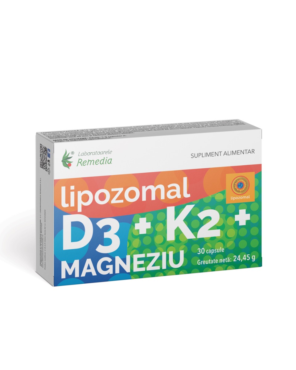 D3 + K2 + Magneziu Lipozomal, 30 capsule, Laboratoarele Remedia