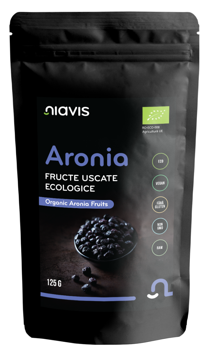 Fructe uscate raw ecologice Aronia, 125g, Niavis