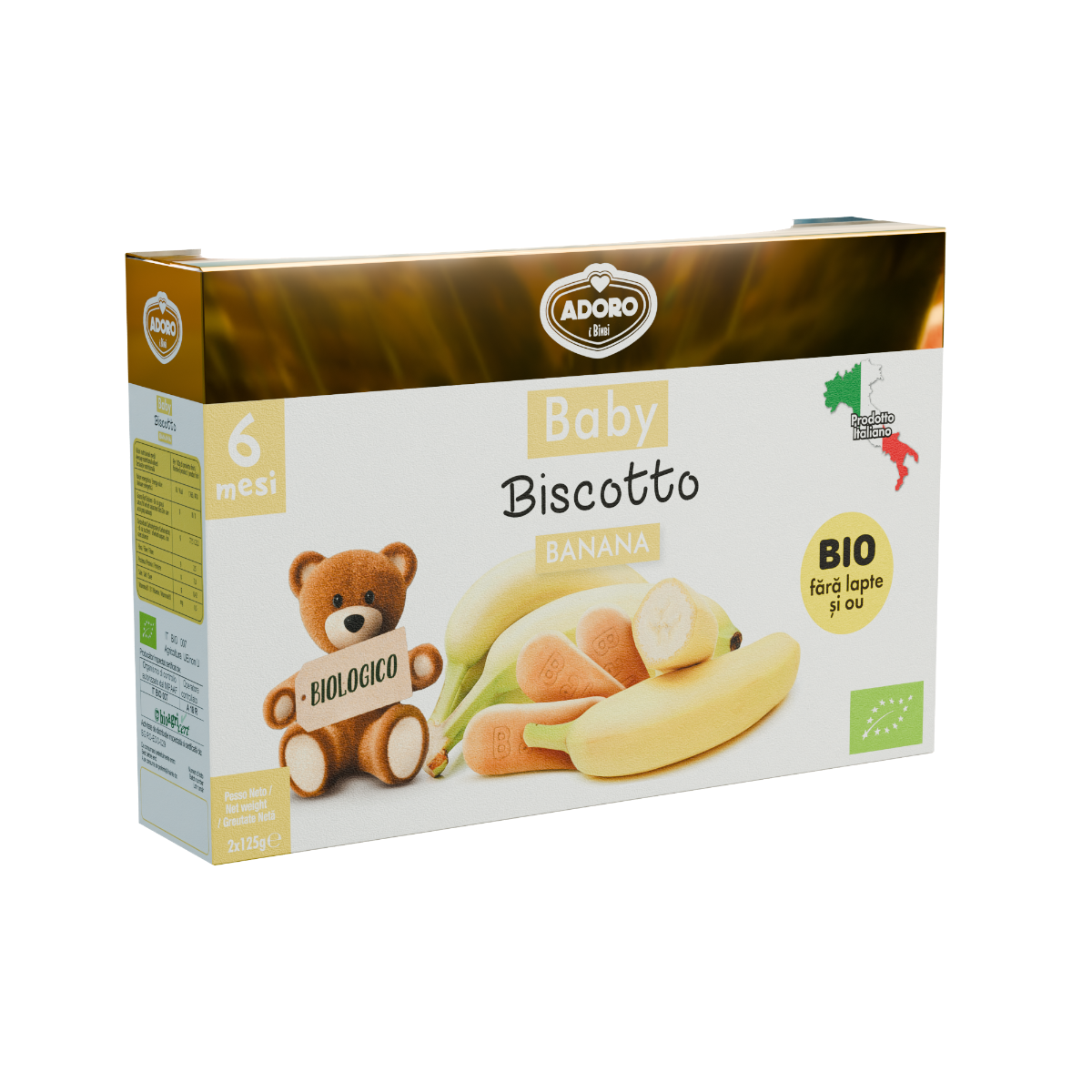 Biscuiti cu banane 6 luni+, 2 x 125g, Adoro Bimbi