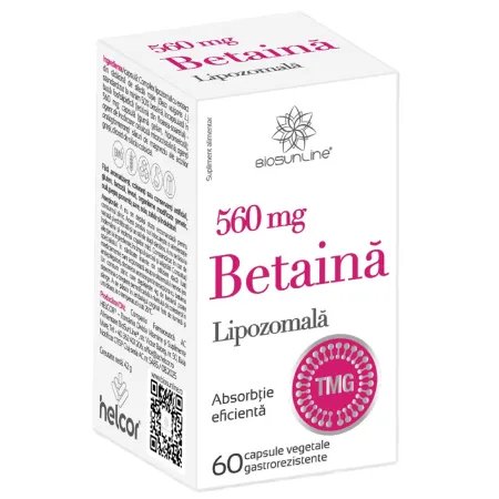 Betaina Lipozomala 560 mg, 60 capsule vegetale gastrorezistente, BioSunLine