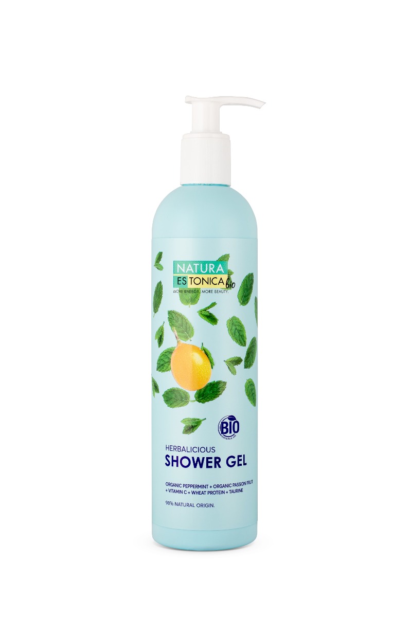 Gel de dus natural cu menta si fructul pasiunii Herbalicious, 400ml, Natura Estonica