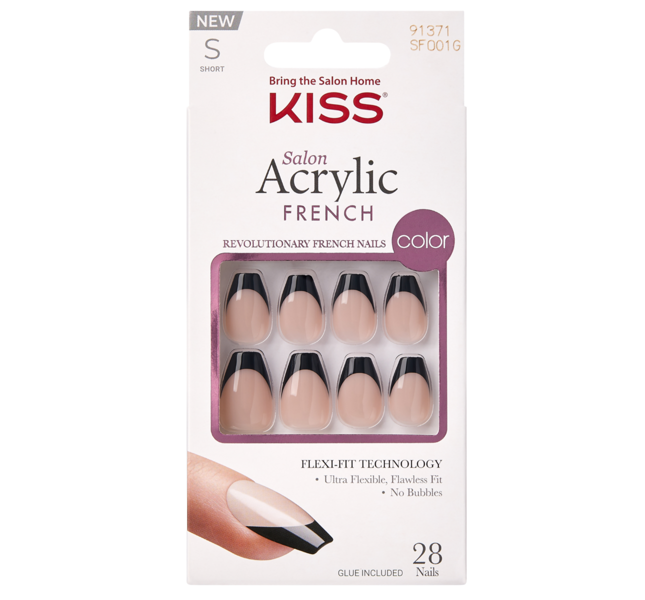 Unghii false Salon Acrylic French Color Flame, 28 bucati, Kiss
