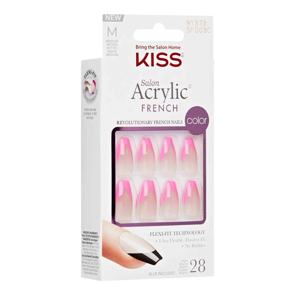 Unghii false Salon Acrylic French Color Squared, 28 bucati, Kiss