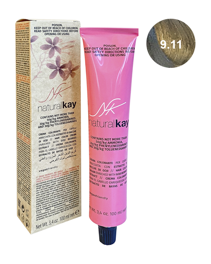Vopsea vegana 9.11 Intense ASH Very Light Blonde, 100ml, Natural Kay