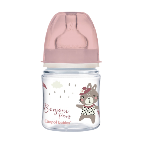 Biberon roz anticolici cu gat larg PP EasyStart Bonjour Paris, 120ml, Canpol babies