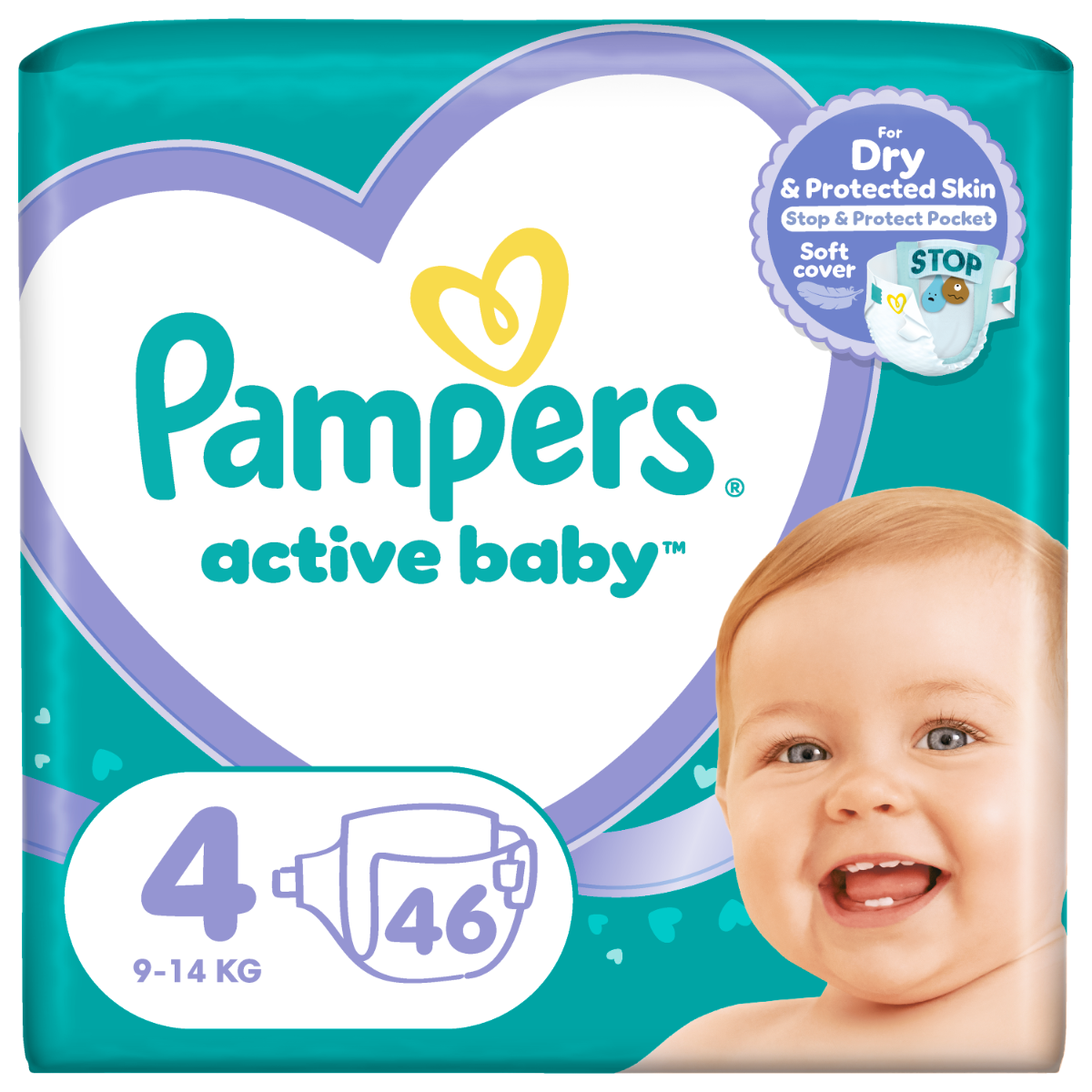 Scutece Active Baby Marimea 4 pentru 9-14 kg, 46 bucati, Pampers