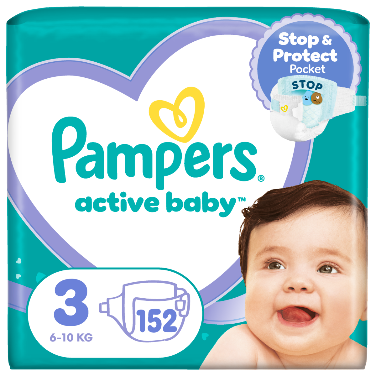 Scutece Active Baby Mega Box, Marimea 3, 6-10 kg, 152 bucati, Pampers